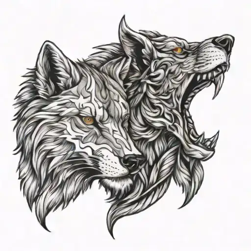 Half Wolf And Half Lion Head