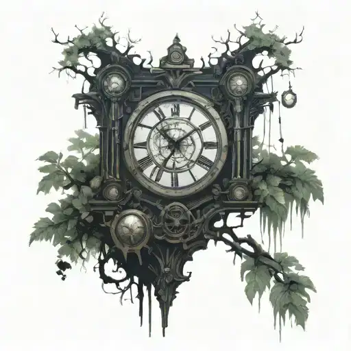 Futuristic Grandfather Clock Set In A Dark Dead Decaying Forest