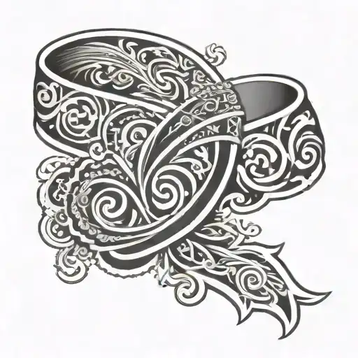 Polynesian Ankle Band With Waves And Music Notes Intertwined