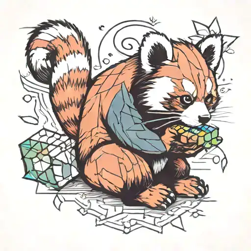 Red Panda Playing With A Rubik's Cube