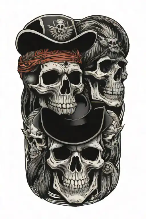 Cowboy Skull And Pirate Skull And Native American Skull Together