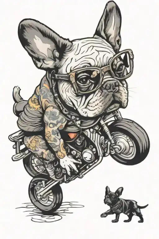 French Bulldog On Motorcycle With Scary Background