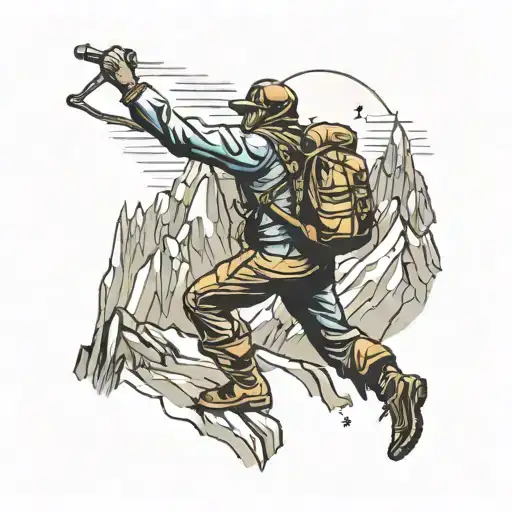 Mountaineer Reaching Towards The Summit Symbolizing Perseverance Comming From U Der The Mountain