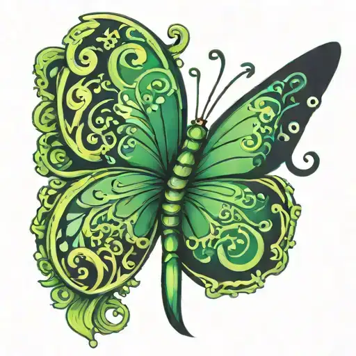 Cover Of A Butterfly Tattoo That Looks Like The Letter B In Green