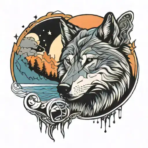 Abstract Wolf Howling At The Moon