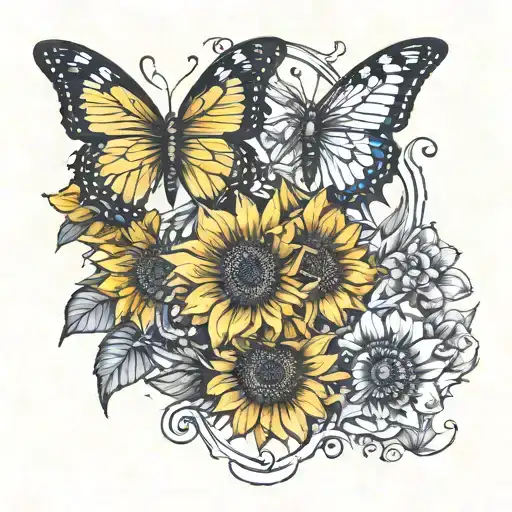 Sunflower Butterflies Intertwined Doors Open To Other Rhelm