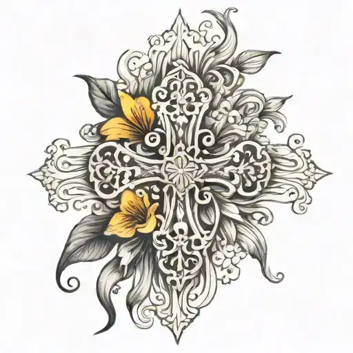 Intricate Cross With Lillie Flower