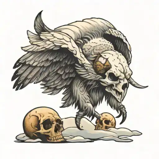 Bison Skull And Snow Owl Flying