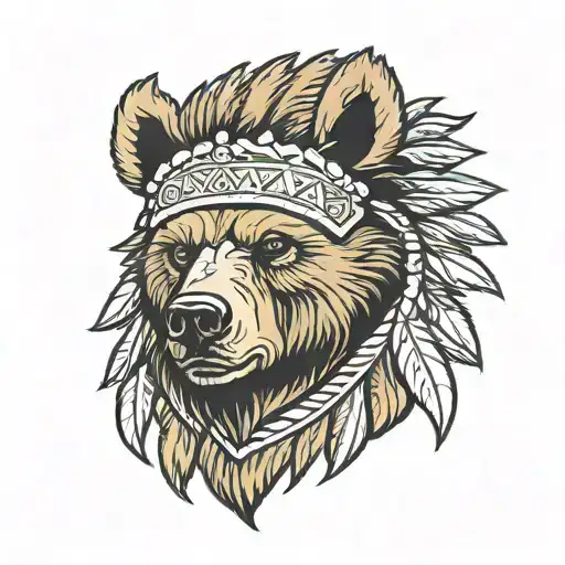 Angry Bear With Indian Headress