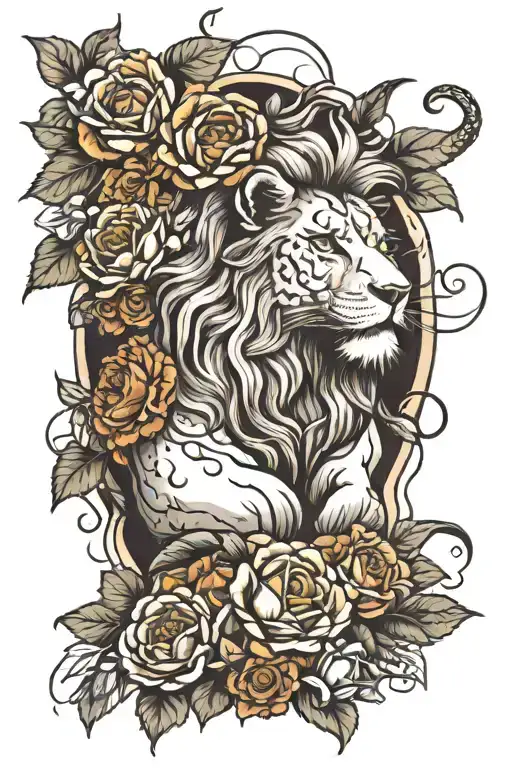 Lion And Scorpio Crab Surrounded By Roses And Sunflowers