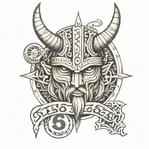 Viking Tattoo Design With A Small Alien Head And The Number 369 Woven Into It