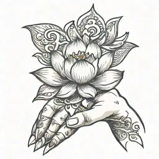 Hand Holding Lotus Flower With Om Coming Out