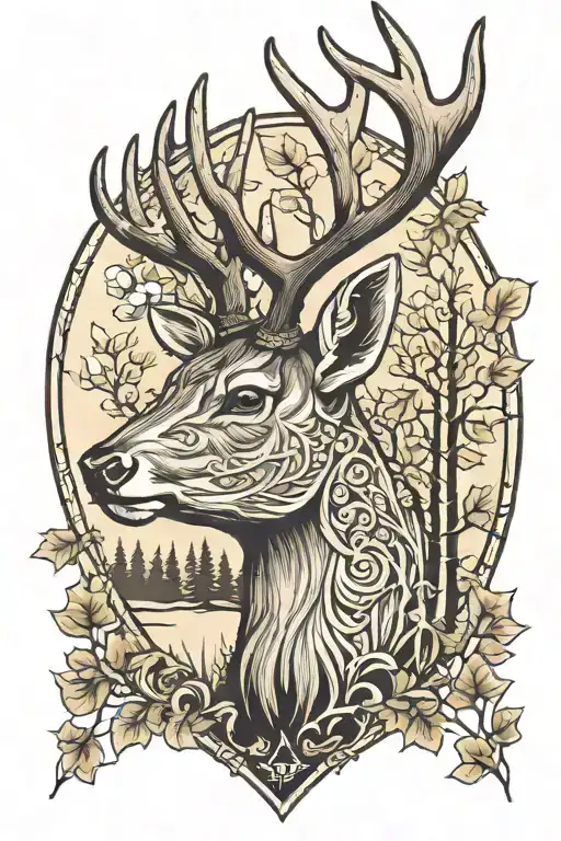 Deer Head With Trees