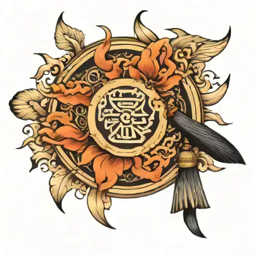 Chinese Pen With A Tassel At The End That Develops In The Wind