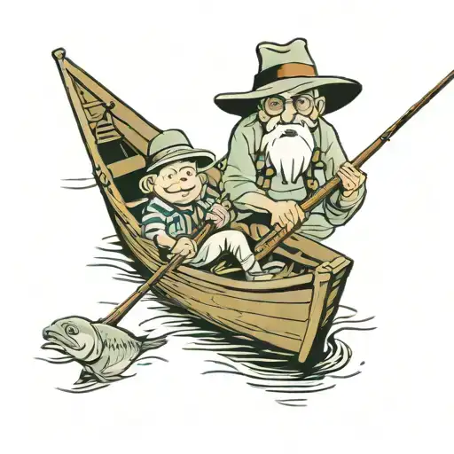 Grandpa And Grandson Fishing In A Row Boat