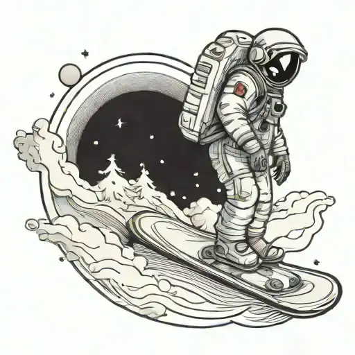 Astronaut Holding Snowboard Looking Down With The Moon