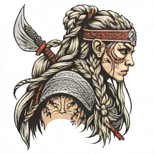 Viking Women Warrior With Face Paint And Braids
