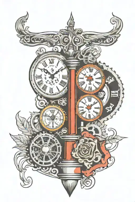 Full Arm Tattoo With Ferrari F40 Racing Flags Behind A Roman Numeral Clock And Gear Stick