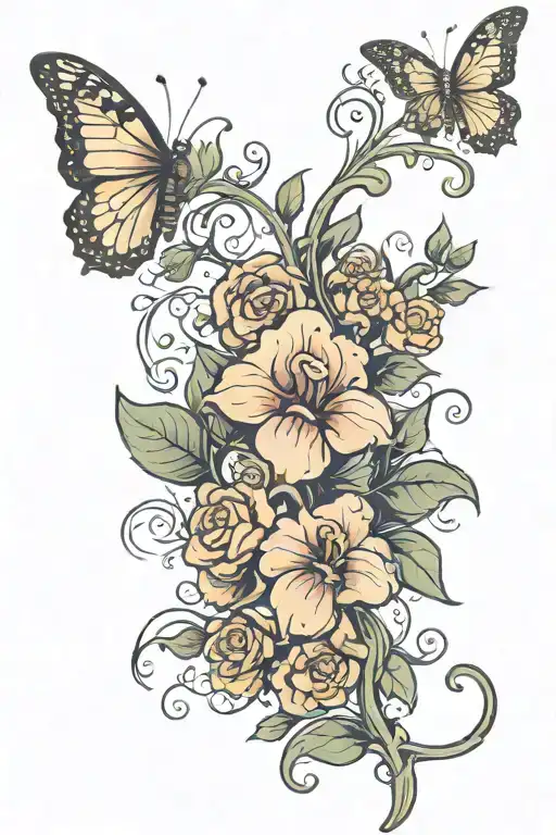 Flowers On A Vine With A Butterfly Resting