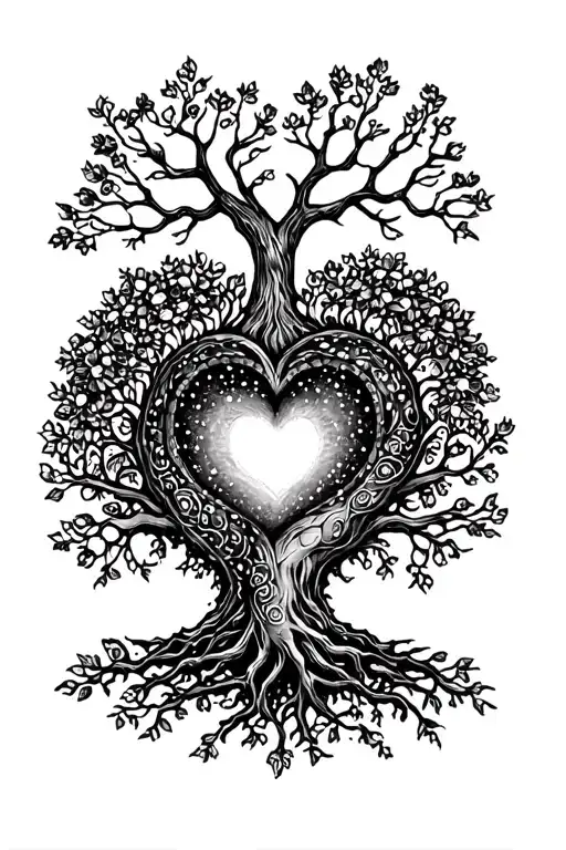 Family Tree Around Heart Shape Made