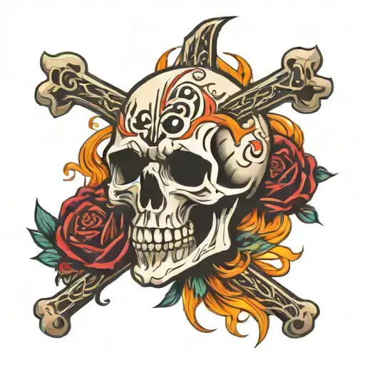 Skull And Cross And Fire