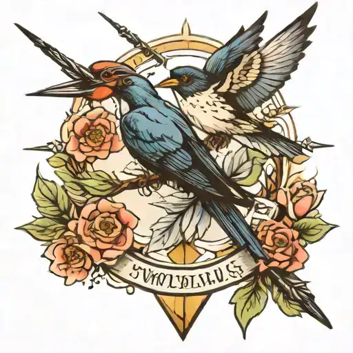 Two Swallows Flying And One Had An Arrow Through It