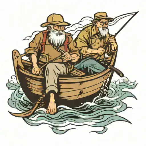 Grandpa And Grandson Fishing In A Row Boat
