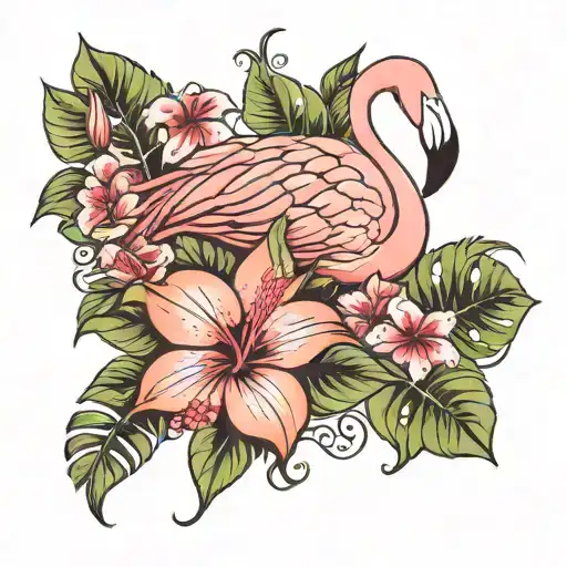 Flamingo And Hibiscus Flowers