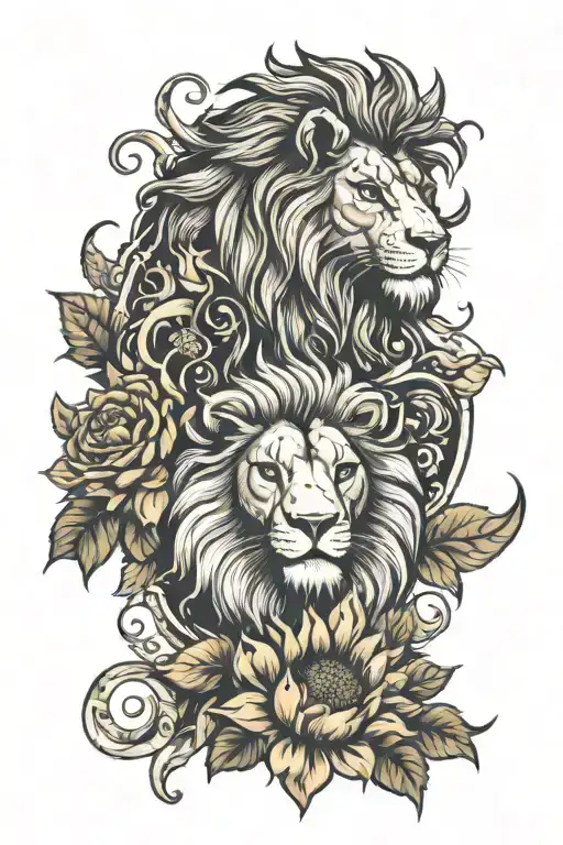 Lion And Capricorn Crab Surrounded By Roses And Sunflowers