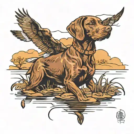 Chocolate Lab Duck Hunting Scene