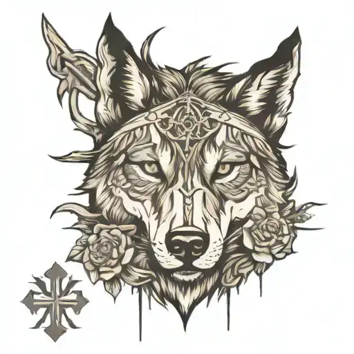 Wolf With Cross
