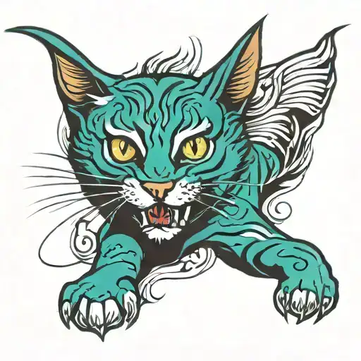 Teal Cat Roaring