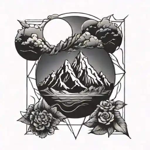 Minimalistic Small Line Art Tattoo Aqarius Mountains