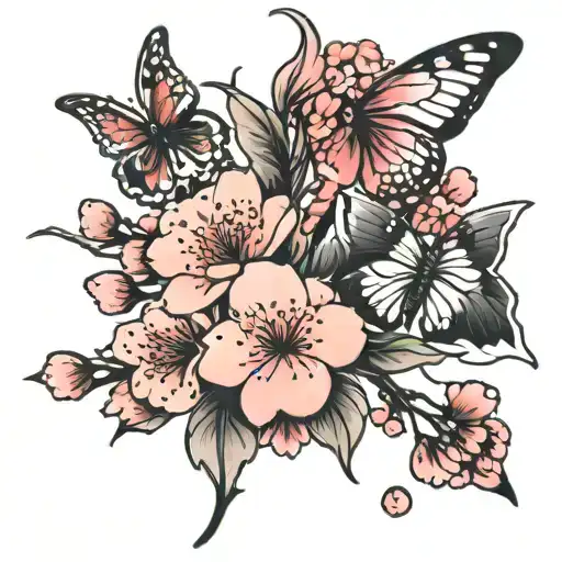 Cherry Blossom Flowers With Butterflies That Have The Self Harm Symbol