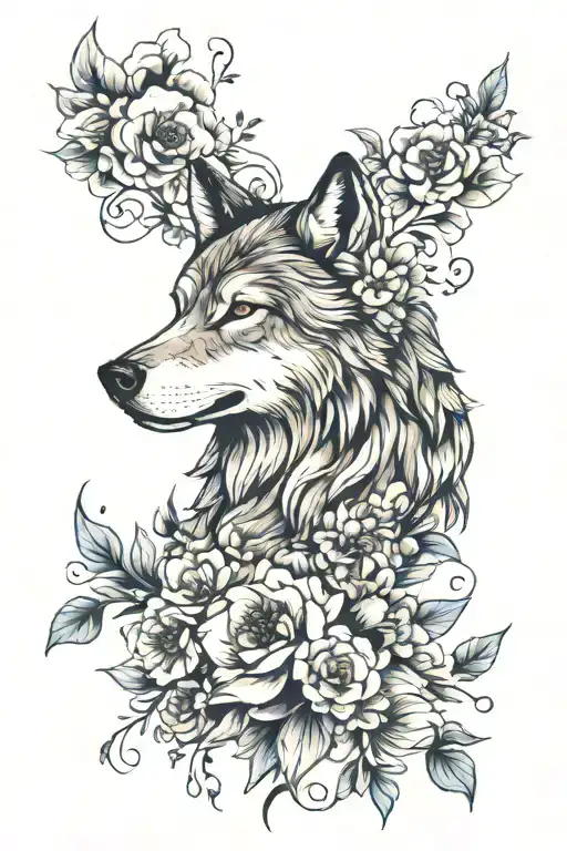 Wolf And Flowers