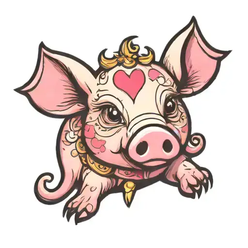 Cute Round Pink Pig Eating A Playing Card