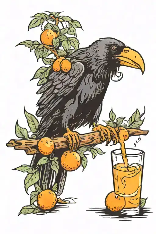 A Crow With An Orange Juice