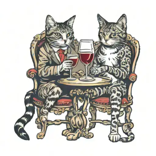 A Cat And A Dog Clinking Wine Glasses While Seated On Chairs