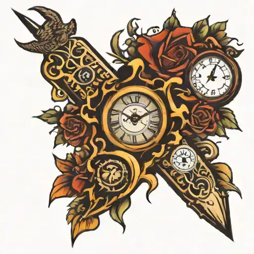 Forearm And Hand Tattoo With A Clock And A Scribe That Says Time Is The Trigger To Healing