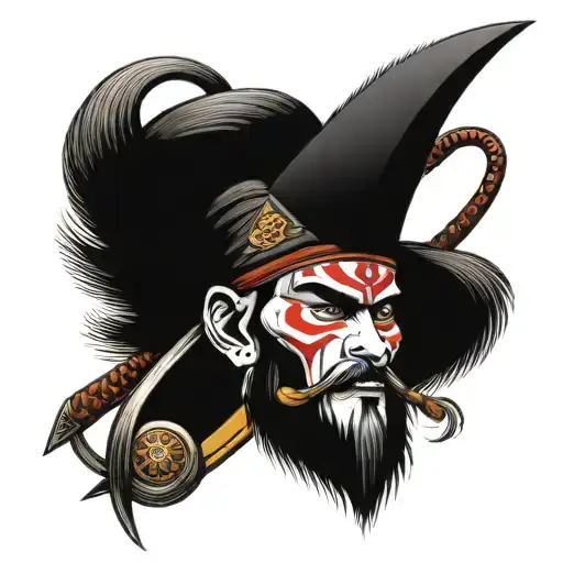 Japanese Samurai Combined With Slalom Nihang Sikh With Skulls