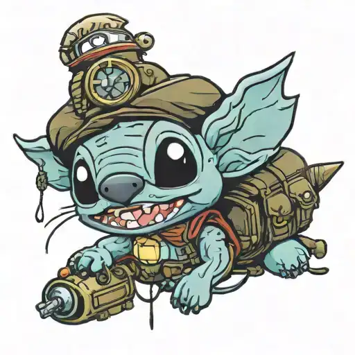 Stitch In Paratrooper Beret With Grenade And Dark Humor