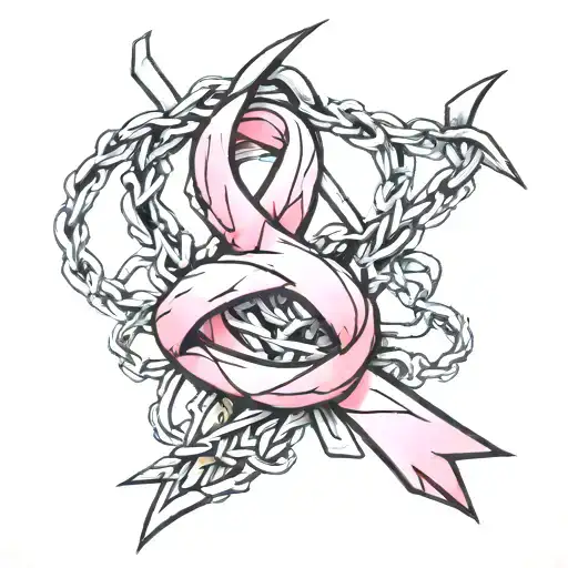 Breast Cancer Ribbon Intertwined With Barbed Wire