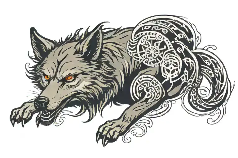 Wolf With Symbol Of Fortune