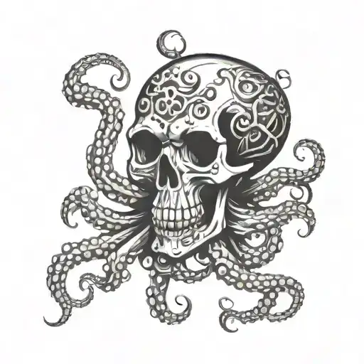 Skull And Octopus Gracefully Swimming