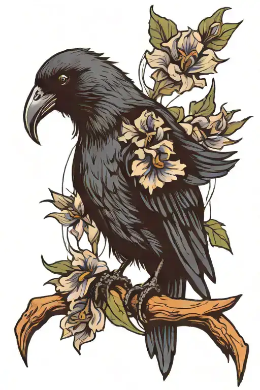 Crow Holding An Iris Flower