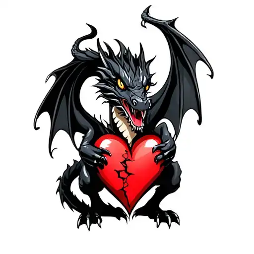 Black Dragon Holding A Broken Heart
