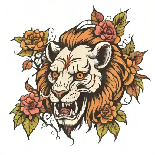 Family Tree Lion Skull Wearing