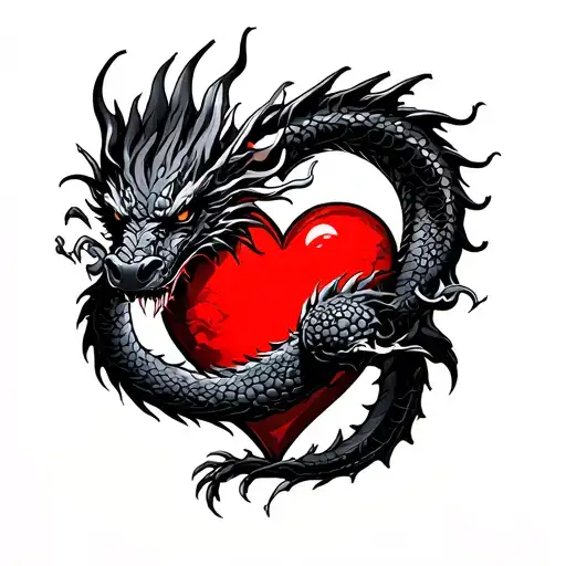 Black Dragon Wrapped Around A Heart