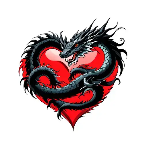 Black Dragon Wrapped Around A Heart