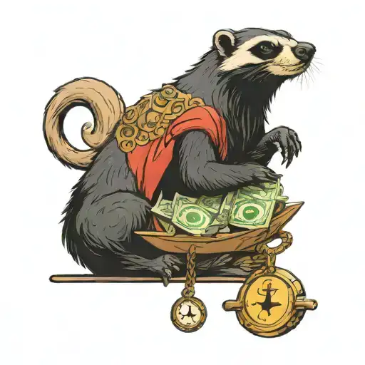 Meditating Honey Badger Holds A Scale With Money On One Side And A Heart On The Other